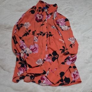 Apt. 9 Ruffled Blouse with Dress Shirt Collar in Orange and Pink